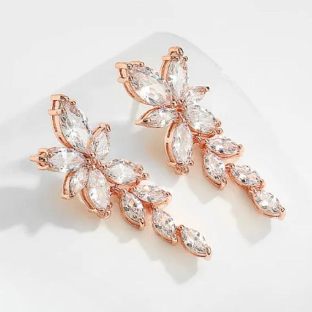 Enchanted Evening Dangle Drop Earrings Wedding Prom Fashion Jewelry, Rose Gold